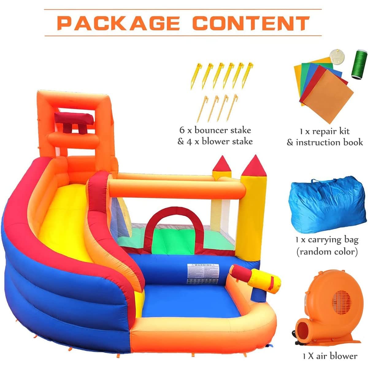 Ballsea Large Bouncy Castle with Blower, Dry/Wet Slide, suitable for children aged 3 to 10 years, Children's Bouncy Castle for Indoor or Outdoor use 320 x 280 x 232 cm