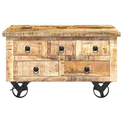 vidaXL Rustic Mango Wood Coffee Table with 5 Drawers, 1 Storage Compartment Vintage Side Table Living Room Table Coffee Table Sofa Table 70x70x40cm