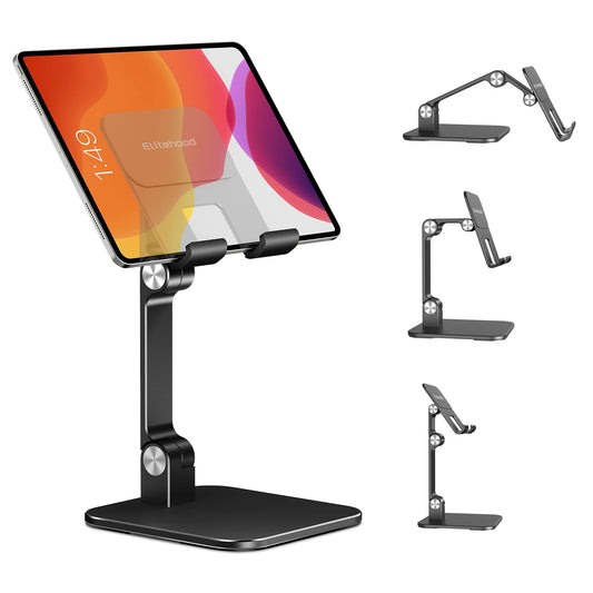 Elitehood Adjustable Aluminum iPad Stand, Adjustable Tablet Holder for Table, Foldable Tablet Stand for iPad Pro 12.9, Air, Mini, Galaxy Tab up to 4-1 Inch - Black