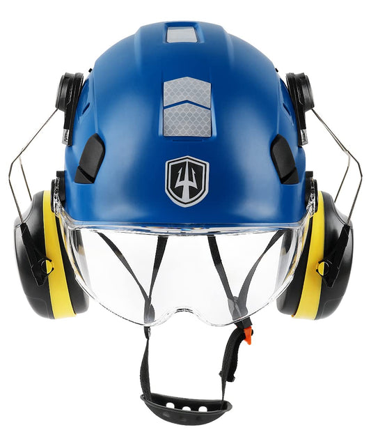 GREEN DEVIL 3-in-1 Forestry Helmet Safety Helmet Construction Helmetcomplying with EN397, High-strength ABS structure helmet, with visor and ear protection ear muffs, stable 6-point attachment