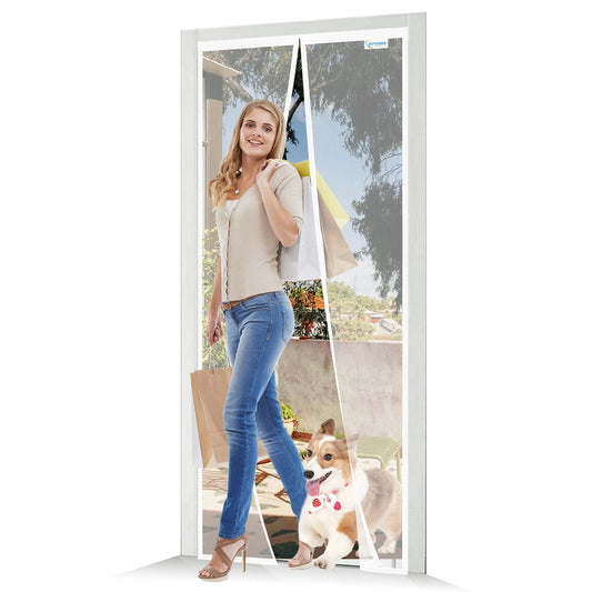 JOY2SEE Magnetic Fly Screen Door 71x87in, Updated Version Mesh Door, White Magnetic Curtain Insect Protection, No Drilling