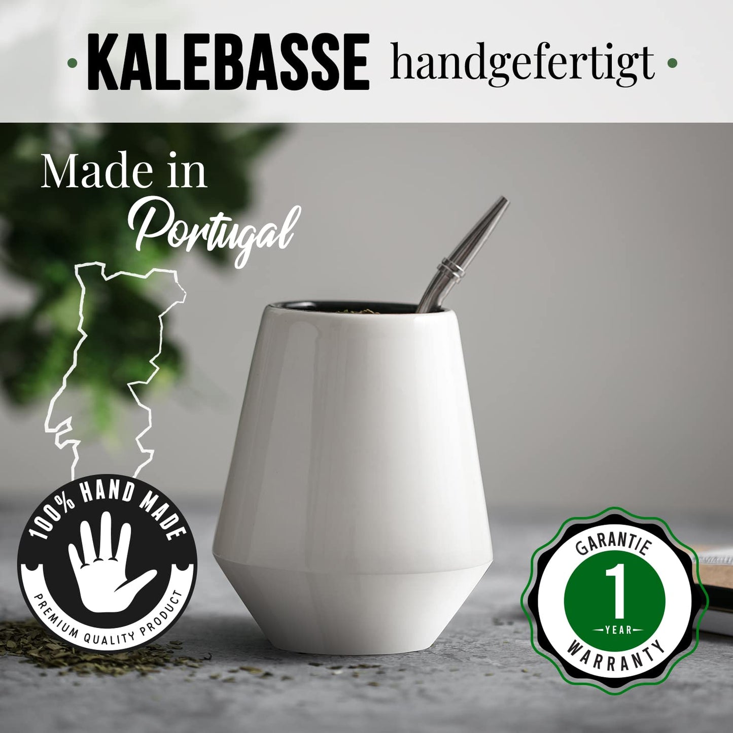 ORIGEENS MATE TEA SET with Mate Cup from Portugal, Bombilla, and organic Yerba Mate Tea - Original gift set.