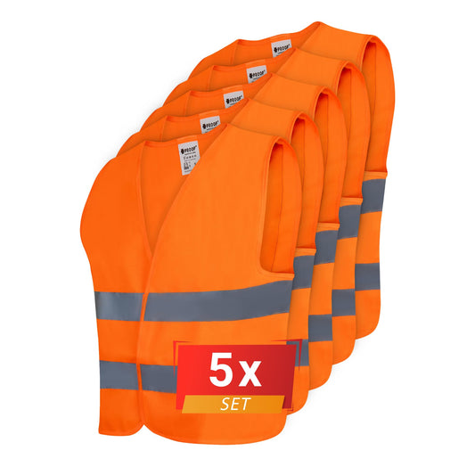 PROOF COMFORT & SAFETY Reflective Vest for Car Bike Reflective Safety Vest Reflective Jacket Emergency Vest 5 Pack Bright Orange S