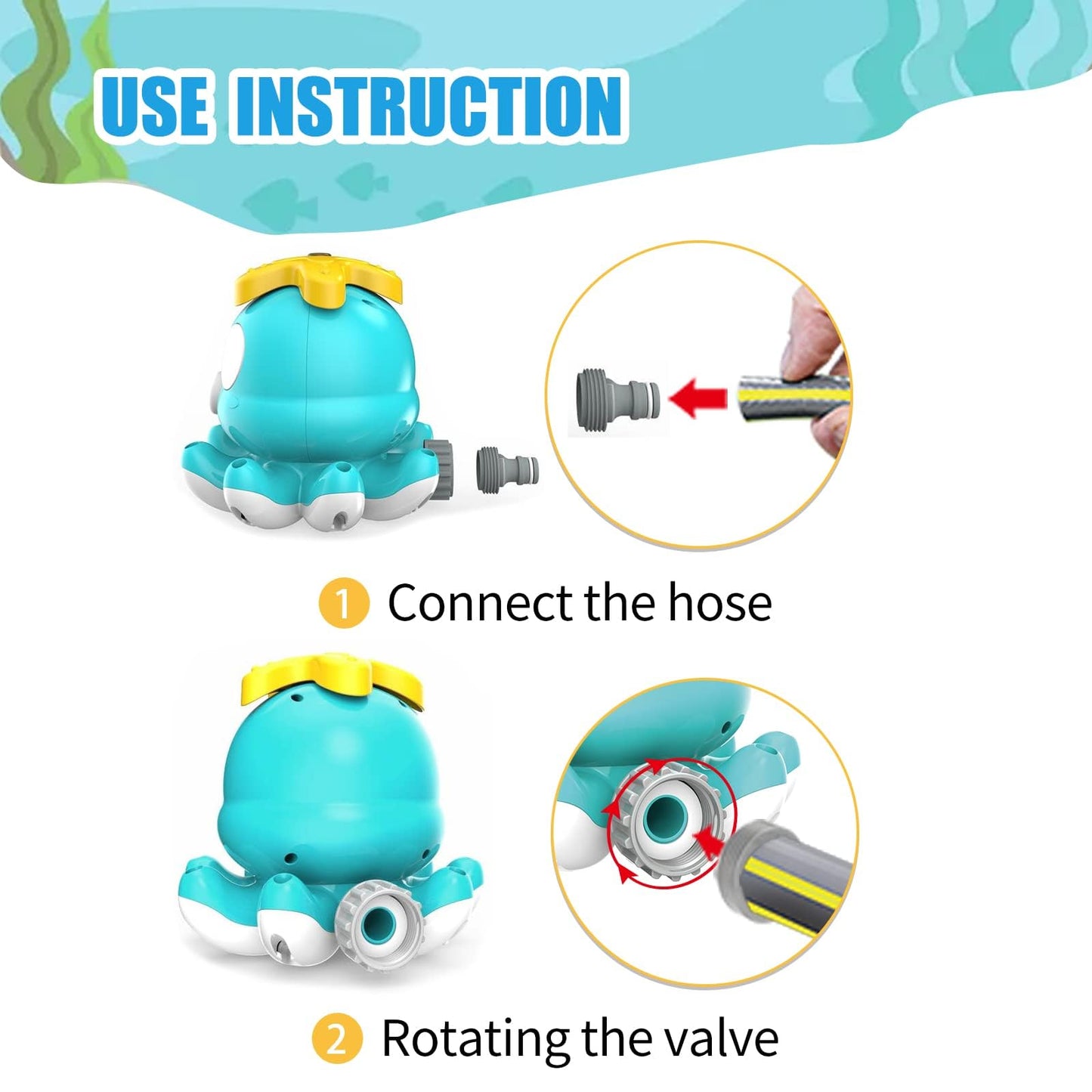 Tosekry Sprinkler Toy for 3 4 5 6 7 8 years old, Water Toy for Kids Outdoor Toy for 3-8 years old, Children's Toy for 3 year olds Lawn Sprinkler Outdoor Games for Kids (Blue Octopus)