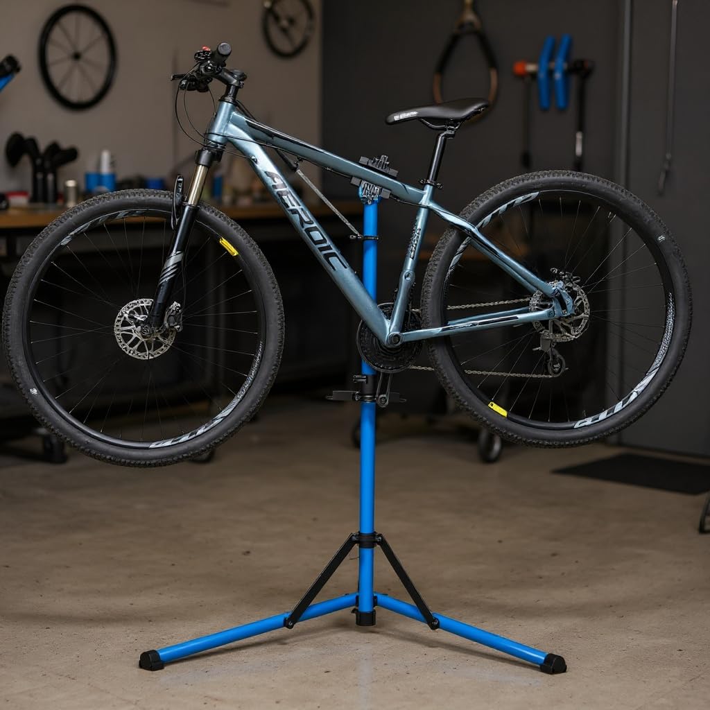 CXWXC Bike Repair Stand, Heavy Duty Bicycle Assembly Stand with Welded Head Clamp, 360° Rotatable, Quick Release Mechanisms (Blue)