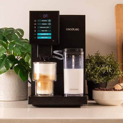 Cecotec Superautomatic Espresso Machine Cremmaet Compactccino Black, 19 Bar, Thermoblock System, fresh ground beans with Plug&Play, 150g coffee bean tank grinder, 1.1L water tank, 400ml milk.