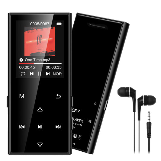 SWOFY 128GB MP3 player with Bluetooth 5.3 and a 1.8-inch screen, HiFi music, kids MP3 player with speaker, FM radio, e-book function, recording function (black)
