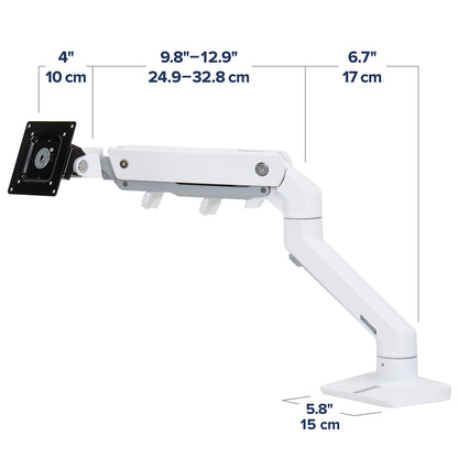 ERGOTRON HX Monitor Arm with HD hinge in White, desk mount with patented CF technology for ultra-wide curved monitors up to 49 inches, 29.2cm height adjustment, VESA compatible, 10-year warranty.