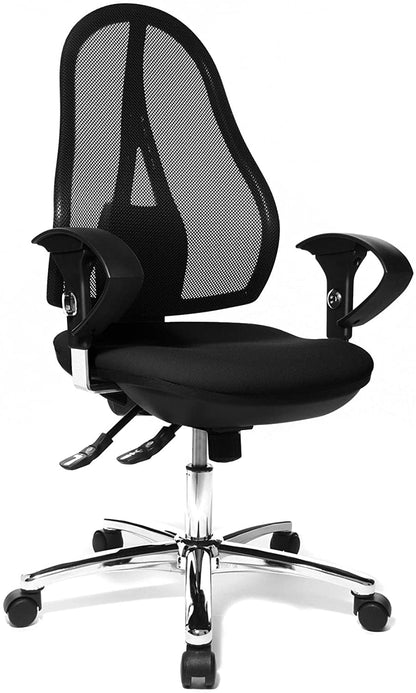 Topstar Open Point SY Deluxe, ergonomic syncro-disk swivel chair, office chair, desk chair, including armrests (adjustable height), fabric, black