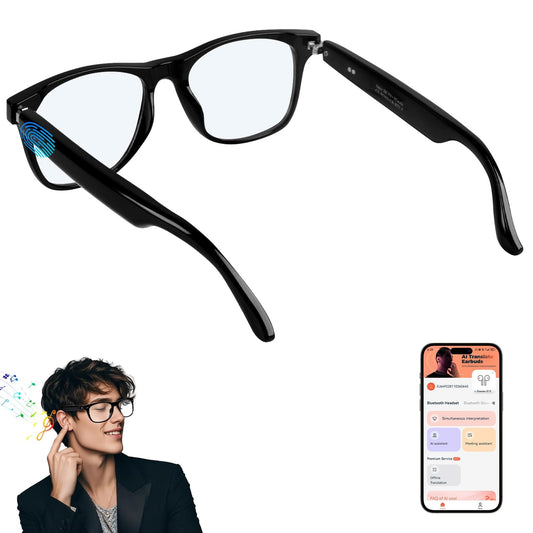 AI translator glasses (144 languages) with blue light filter | Open-ear speakers for hands-free calling & music & voice assistant | Bluetooth smart glasses via app | Smart glasses for business, travel