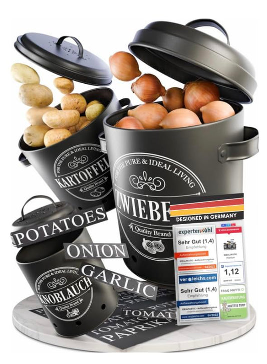 IDEALTASTIC® Premium Potato Storage Box [3 Pack] I Versatile potato pot set with 360° ventilation system for increased freshness I Ideal for onion storage & potato storage