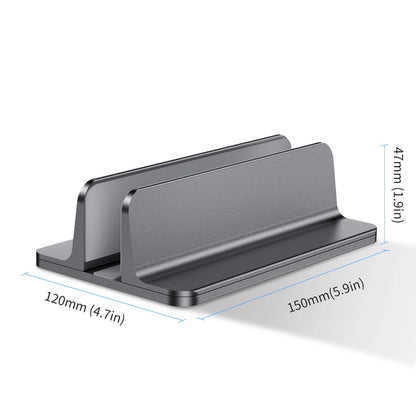 Bewahly Vertical Laptop Stand, Aluminum Adjustable Notebook Stand Space-saving Holder for MacBook Pro/Air, iPad, Samsung, Huawei, Surface, Dell, HP, Lenovo, and other (Gray)
