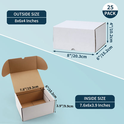 RLAVBL 25 pieces of white shipping boxes measuring 20.4 x 15.3 x 10.2 cm for shipping small items, toys, and gifts.