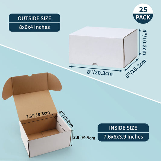 RLAVBL 25 pieces of white shipping boxes measuring 20.4 x 15.3 x 10.2 cm for shipping small items, toys, and gifts.
