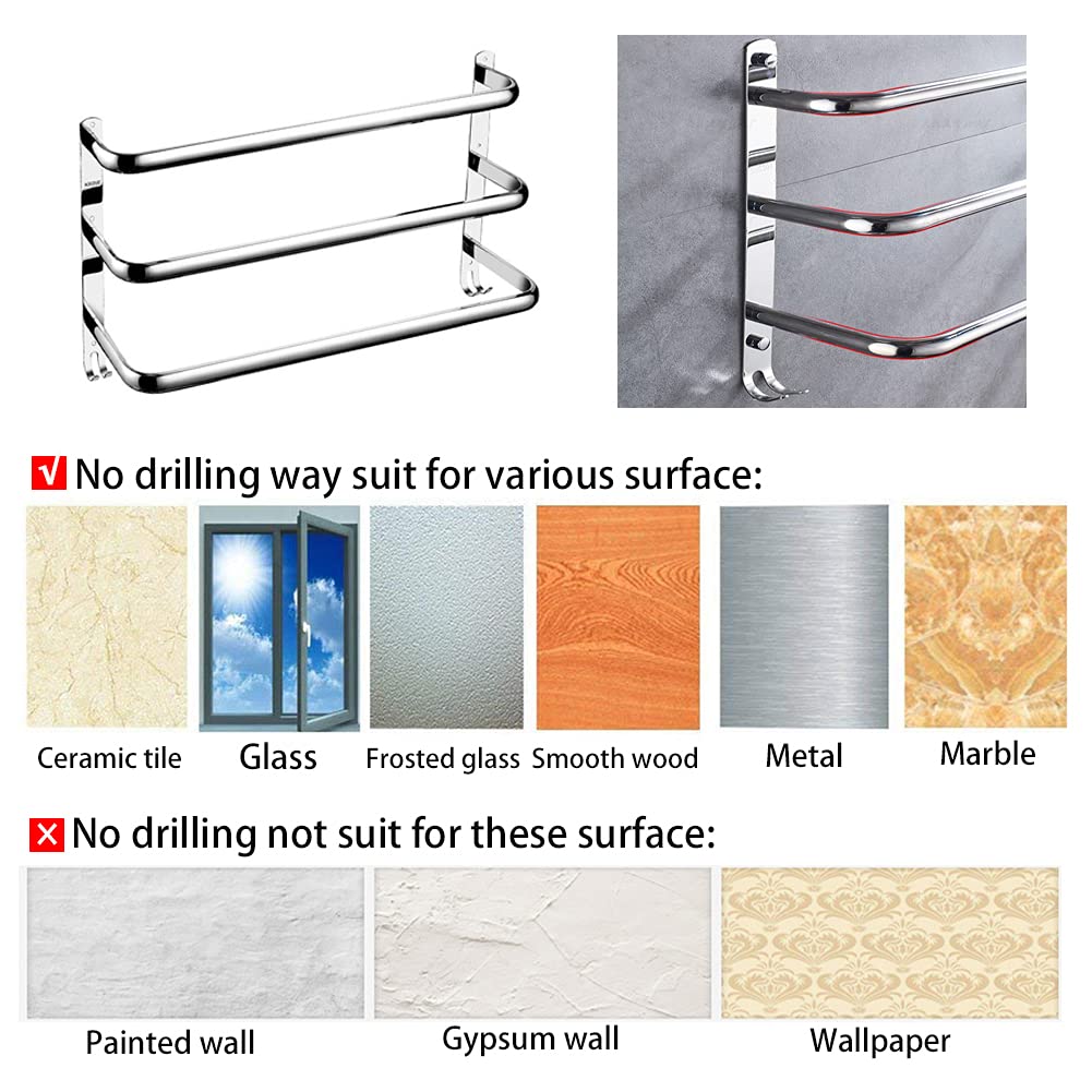 Yeegout No Drill 3-Tier Towel Rack Stainless Steel Towel Holder for Bathroom Kitchen and Toilet, 50cm Silver
