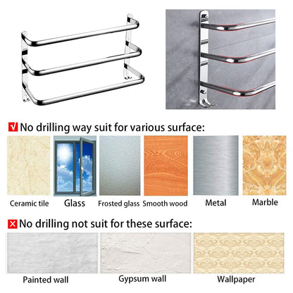 Yeegout No Drill 3-Tier Towel Rack Stainless Steel Towel Holder for Bathroom Kitchen and Toilet, 50cm Silver