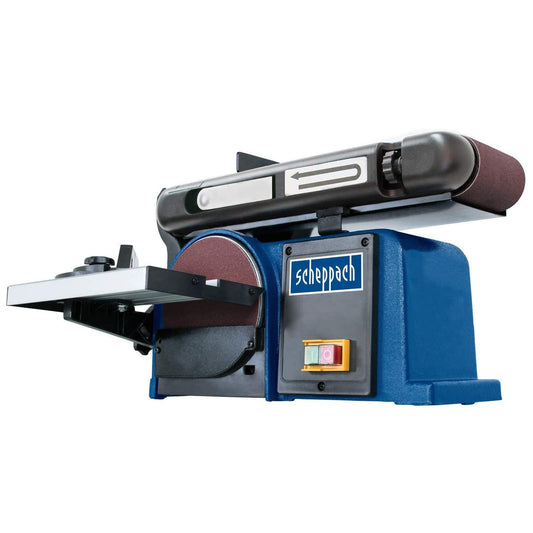 Scheppach Belt Disc Sander BTS900 with accessories | Grinding machine with 370W | 230V | 2850 min-1 | Grinding disc Ø 150mm | incl. 3x sandpaper and 3x sanding belt | Belt sander grinding device
