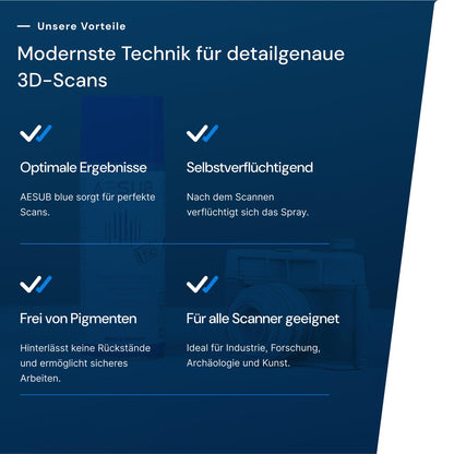 AESUB Blue 3D scanning spray for 3D scanners - 400 ml Professional scanning spray, self-vanishing & pigment-free, thin layer thickness (8-15 µm), Made in Germany