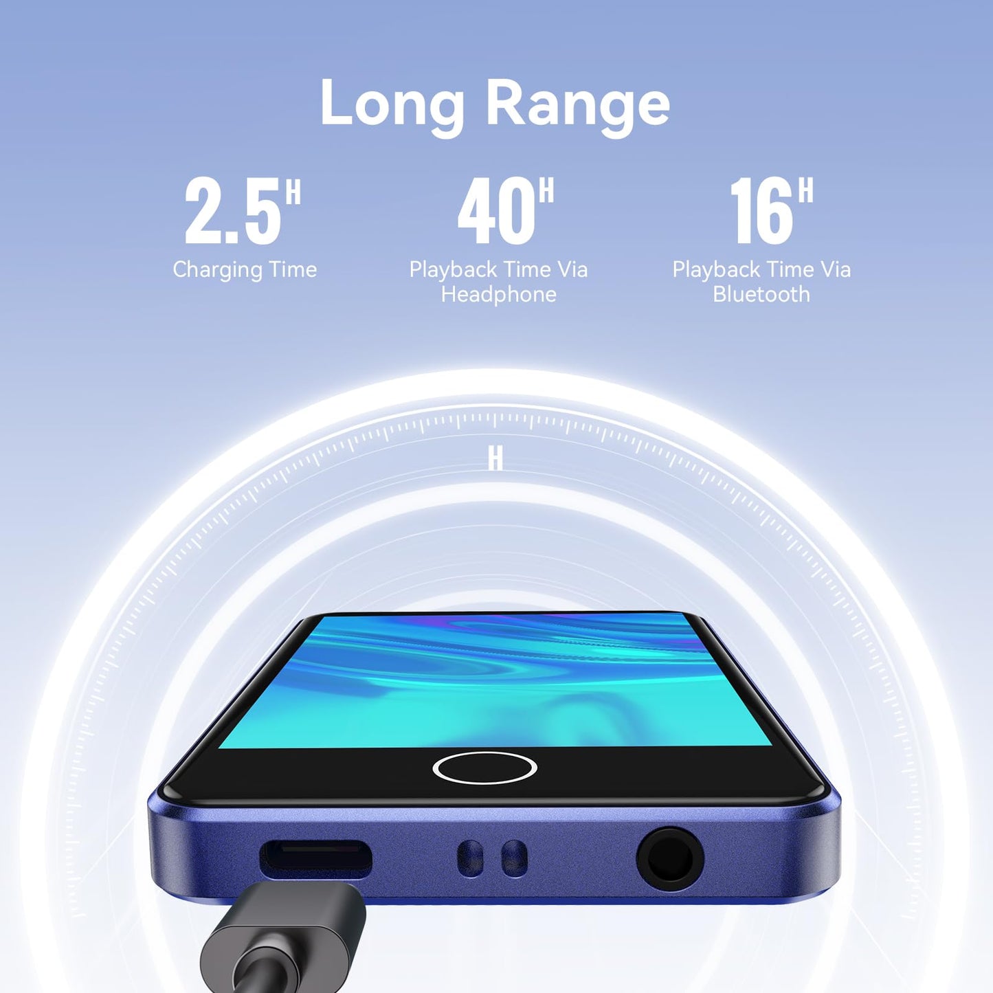 AGPTEK 64GB MP3 Player Bluetooth 5.3 with 2.8 inch Full-Touchscreen, Portable HiFi Music with Speaker, FM Radio, E-Book, Line-in Recording, Support up to 128 GB, Dark Blue