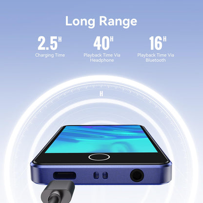 AGPTEK 64GB MP3 Player Bluetooth 5.3 with 2.8 inch Full-Touchscreen, Portable HiFi Music with Speaker, FM Radio, E-Book, Line-in Recording, Support up to 128 GB, Dark Blue