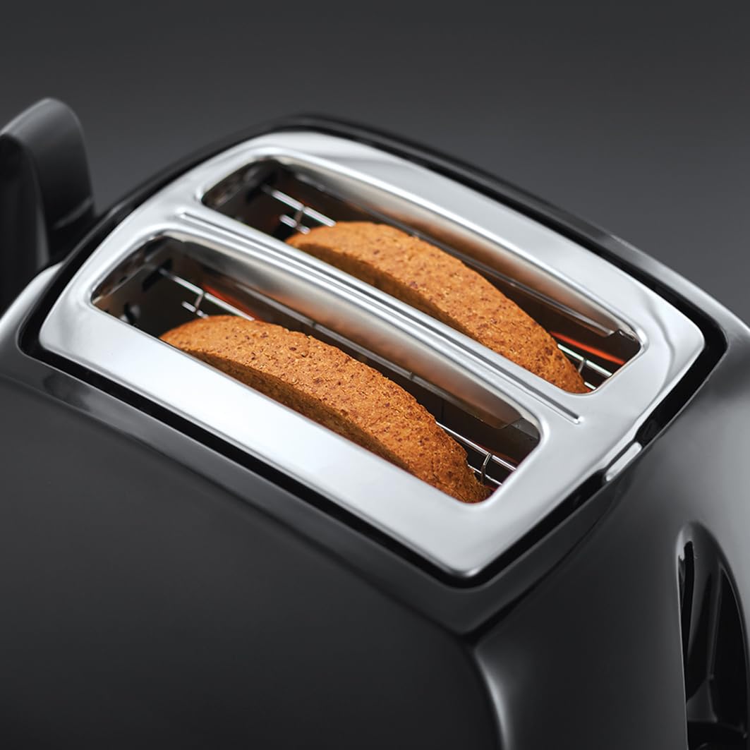 Russell Hobbs Toaster [for 2 slices] Textures+ (extra wide toast slots, including bun rack & integrated toast tongs, 6 browning levels + defrost & reheat function, 850W) 22601-56