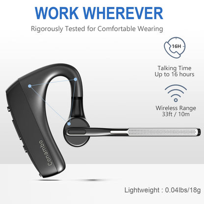 Conambo Bluetooth V5.1 K18 wireless earpiece with CVC 8.0 and ENC dual mic noise cancellation, headphones with mute microphone for driving/office/business for iPhone Android.