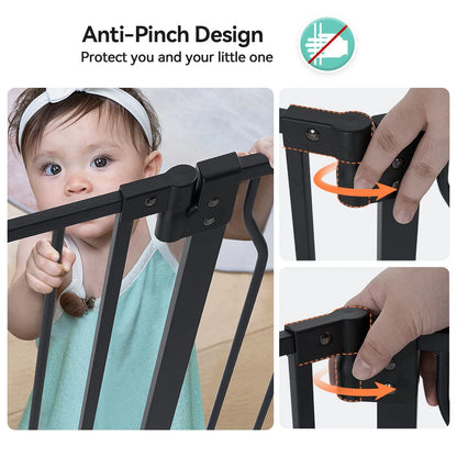 COMOMY Baby Safety Gate, Stair Gate No Drill, fits 75-123cm, Auto Close, One-Hand Operation, Double Lock, Anti-Pinch Pivot Design, Black