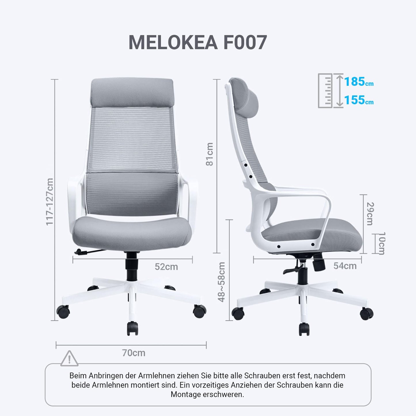 MELOKEA Office Chair Ergonomic, Desk Chair with Adjustable Headrest, Wide Seat Cushion, Lumbar Support, Office Chair 440 lbs, Mesh Chair, Home Office Chair, EN 1335 Computer Chair, Gray
