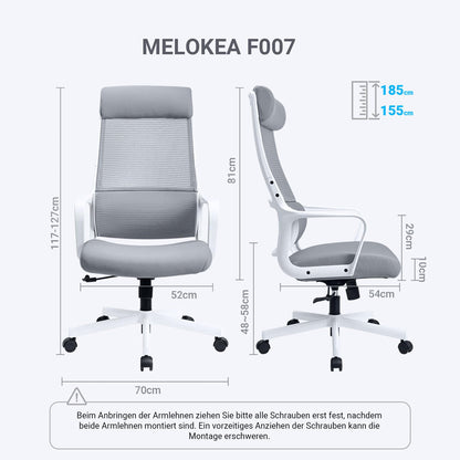 MELOKEA Office Chair Ergonomic, Desk Chair with Adjustable Headrest, Wide Seat Cushion, Lumbar Support, Office Chair 440 lbs, Mesh Chair, Home Office Chair, EN 1335 Computer Chair, Gray
