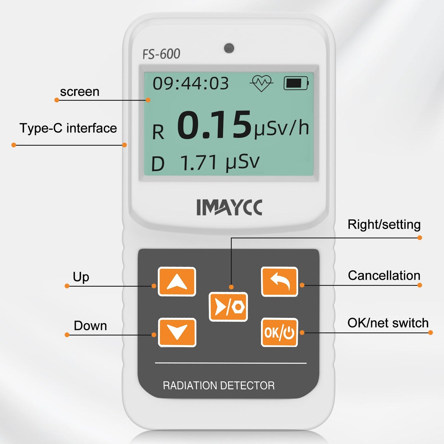 IMAYCC Geiger Counter, FS-600 Dosimeter Automatic Radiation Detector, Radioactivity Nuclear Radiation Detector Can be used in homes, businesses, indoors, and outdoors.