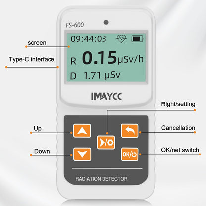 IMAYCC Geiger Counter, FS-600 Dosimeter Automatic Radiation Detector, Radioactivity Nuclear Radiation Detector Can be used in homes, businesses, indoors, and outdoors.