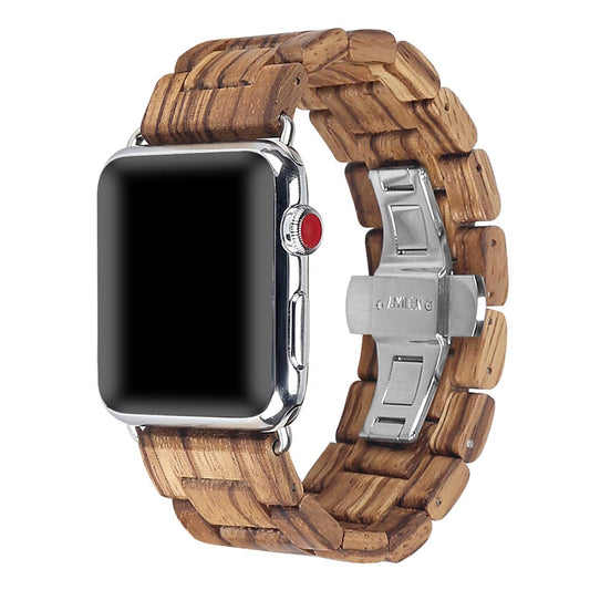 AIYIBEN wooden watch band 38mm/40mm/41mm with stainless steel butterfly clasp, compatible with iWatch Ultra 2 SE Series 1 2 3 4 5 6 7 8 9 (Zebra)