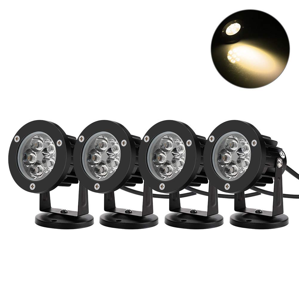 BLOOMWIN Garden Spotlight 4 Set, Outdoor Lighting Garden Light 5w 220V COB Landscape LED Rotating IP65 Waterproof LED Garden Lamp Warm White Spot Light Outdoor Outdoor Lighting