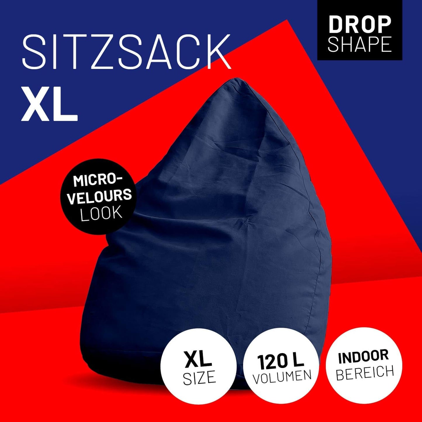 Lumaland bean bag chair Luxury 60x45cm | Microvelour beanbag with extra soft & durable fabric | For adults & children | Ideal for children's rooms | Armchair & chair bean bag [Dark Blue]