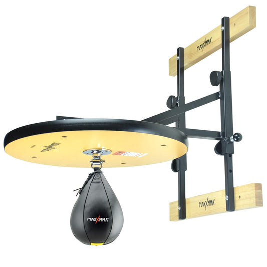 MaxxMMA Speed Bag Platform Kit for intense boxing training, wall mountable, adjustable height, sturdy 24" wooden platform, perfect for home gym, includes speedball.