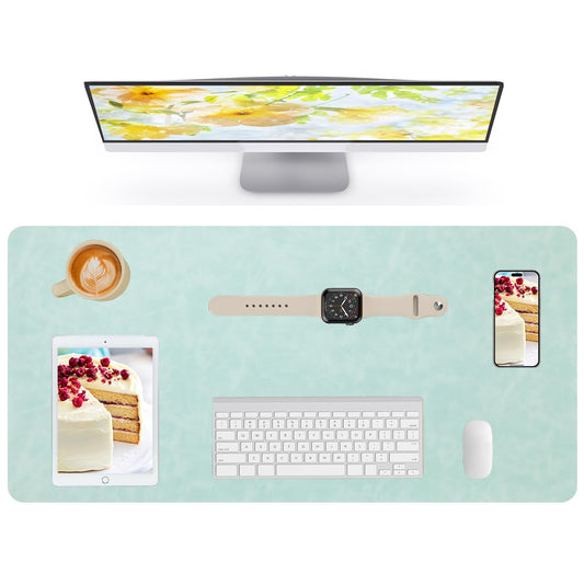 Lllunimon Large Leather Desk Pad Protector Mouse Pad PU Leather Desk Mat Large Mouse Pad Non-Slip Table Mats Mouse Mat Waterproof Writing Pad for Office and Home (Light Green, 120x60cm)