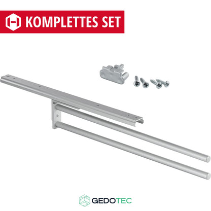 Gedotec Towel Holder | H6008 | 2-armed extendable towel pull-out | 1 piece | Dish towel holder length 465 mm in silver | Bathroom & kitchen cabinet towel rail swivel 90° | Made in Germany