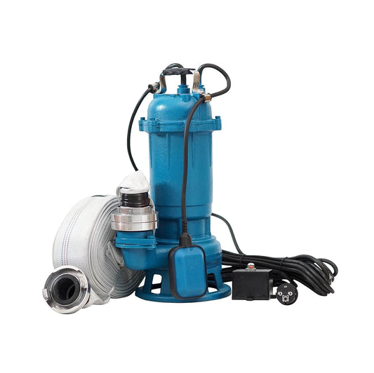 1500W WEISBACH PROFESSIONAL CTR Powerful submersible sewage pump Dirty water pump with shredder and float switch 24000L/h + 2" storz coupling + 20m C hose