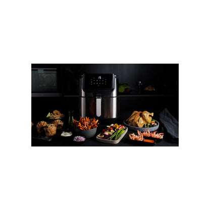 AEG AF6-1-6ST Hot Air Fryer (Frying, Grilling, Roasting, Baking with little to no oil, 8 pre-set programs, XXL capacity, dishwasher safe, LED touch display, programmable, stainless steel)
