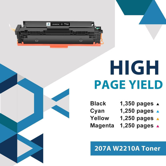 207A 207X MFP M283fdw Toner: Compatible for HP 207A 207X M255dw Color Laserjet Pro MFP M283fdw Toner Black M282nw M283fdn M255nw W2210A W2211A W2212A W2213A Cyan Yellow Magenta With Chip Multipack