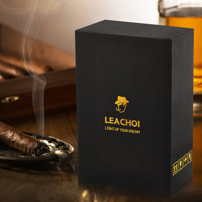 LEACHOI Leather Cigar Travel Humidor, cigar case with lighter and cigar cutter, cigar accessory set, cigar gift set, Holds up to 6 cigars.