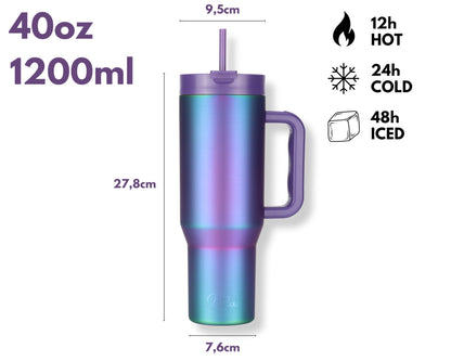 Milu Thermos Cup 1200ml with straw and handle - 48h ice/24h cold/12h hot Stainless Steel Tumbler 40oz with handle - Insulated cup to go - Insulated bottle drinking bottle double-walled insulated (Aurora, 1.2L)