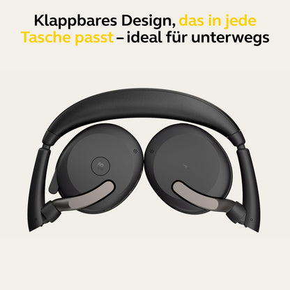 Jabra Evolve2 65 Flex - Stereo Bluetooth headset with wireless charging pad, noise-cancelling Jabra ClearVoice technology, and hybrid ANC - certified for MS Teams - Black.