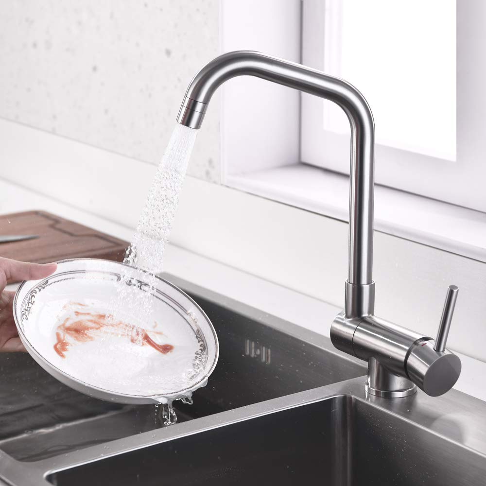 ONCE Foldable Kitchen Faucet with Sprayer, Under-Window Kitchen Tap with 67mm Fold Height, Under-Window Mount Faucet with 360° Swivel, Single Lever Mixer Tap for Kitchen, Matte