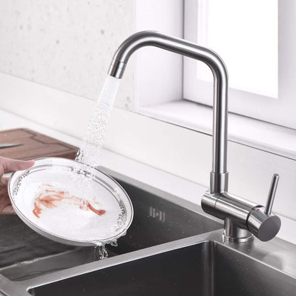 ONCE Foldable Kitchen Faucet with Sprayer, Under-Window Kitchen Tap with 67mm Fold Height, Under-Window Mount Faucet with 360° Swivel, Single Lever Mixer Tap for Kitchen, Matte
