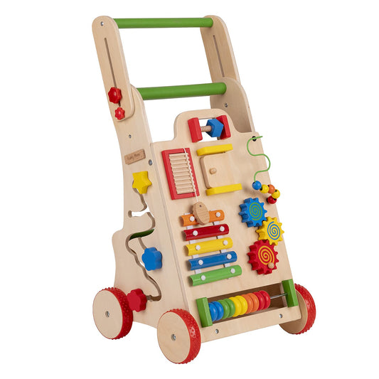 KiddyMoon wooden push cart for kids, walking aid for fun learning to walk, multifunctional wooden toy for toddlers, Montessori toy, WK-002, multicolor.