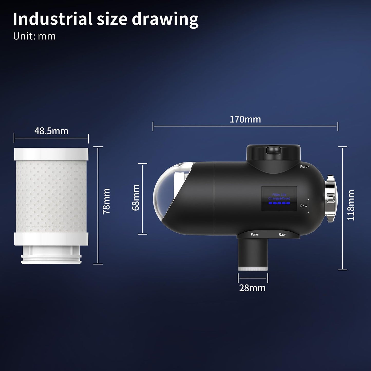 HOMELODY water filter faucet 3.0 with LED display, drinking water filter for kitchen, removes chlorine, heavy metals, and bad taste, 12x adapter filters with blue light (1 filter included)