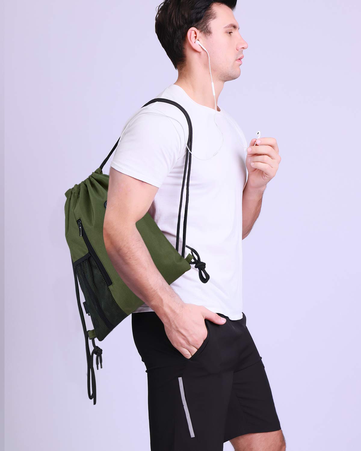 LIVACASA Drawstring Backpack with Zipper Inner Pocket, Hipster Gym Bag, Padded Backpack with Adjustable Drawstring, for Men and Women, Army Green.