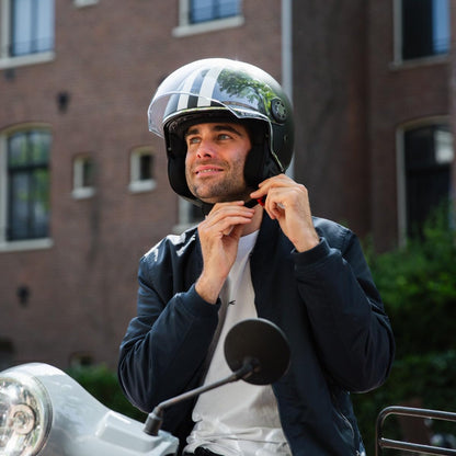 VINZ Parchi Jet Helmet with Double Visor | Scooter Helmet Fashion Helmet with Stripes | In sizes XS-XXL | Motorcycle Helmet with Sun Visor | ECE 22.06 Certified - Matte Black