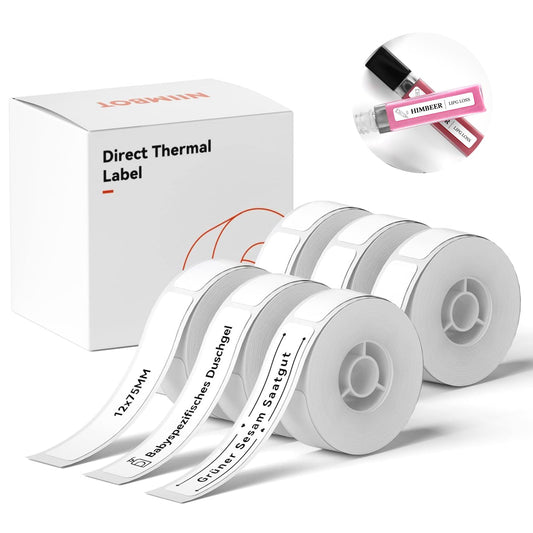 NIIMBOT Adhesive Labels, 12 x 75mm Thermal Label Tape, Compatible with D110 D11 D101 Label Printer, 6 Rolls